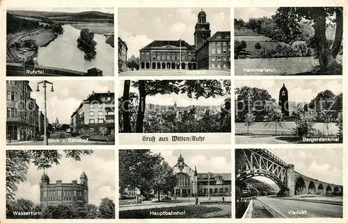 AK / Ansichtskarte Witten_Ruhr Ruhrtal Hammerteich Rathaus Wasserturm Hauptbahnhof Viadukt Witten Ruhr