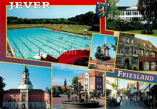 AK / Ansichtskarte Jever Freibad Brunnen Windmuehle Schloss Jever