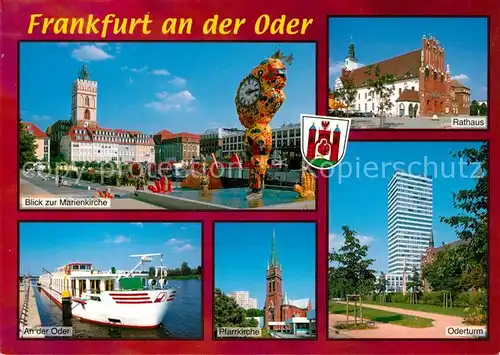 AK / Ansichtskarte Frankfurt_Oder Marienkirche Uhr Rathaus Oderturm Pfarrkirche Oder Bootsanleger Dampfer Frankfurt Oder
