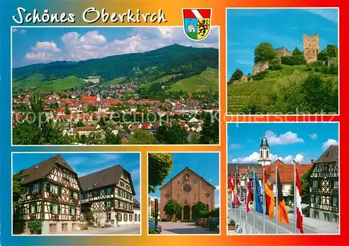 AK / Ansichtskarte Oberkirch_Baden Panorama Renchtal Burgruine Schauenburg Fachwerkhaeuser Fahnen Kirche Oberkirch_Baden