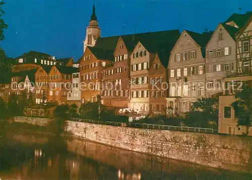 AK / Ansichtskarte Tuebingen Haeuserpartie am Neckar Stiftskirche am Abend Tuebingen