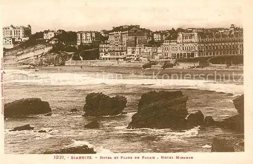 AK / Ansichtskarte Biarritz_Pyrenees_Atlantiques Hotel et Plage du Palais Hotel Miramar Biarritz_Pyrenees