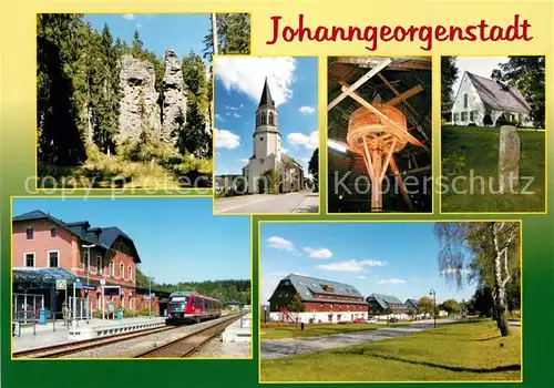 AK / Ansichtskarte Johanngeorgenstadt Teufelssteine Stadtkirche Pferdegoepel Huthaus Bahnhof Mittelstadt Johanngeorgenstadt