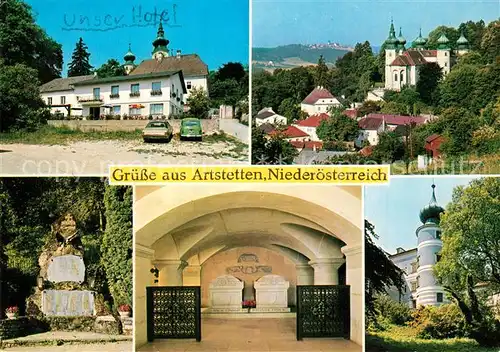 AK / Ansichtskarte Artstetten Poebring Schloss Pension Maria Taferl Kriegerdenkmal Grabmal Franz Ferdinand Schlosseingang Artstetten Poebring