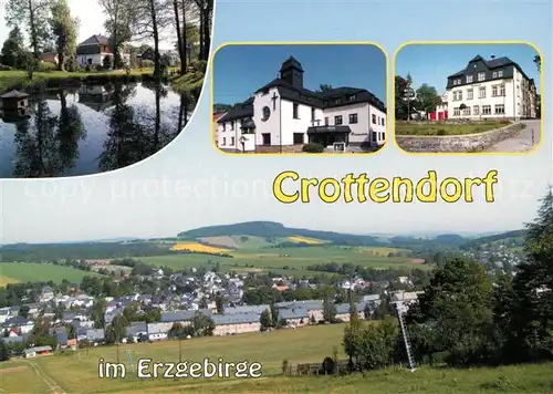 AK / Ansichtskarte Crottendorf_Erzgebirge Park Kirche Rathaus Landschaftspanorama Crottendorf Erzgebirge