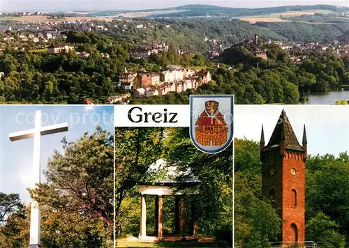 AK / Ansichtskarte Greiz_Thueringen Panorama Blick vom weissen Kreuz Tempel Pulverturm Greiz Thueringen