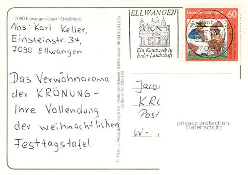 AK / Ansichtskarte Ellwangen_Jagst Wallfahrtskirche Schoenenberg Ev Stadtkirche und Basilika St Vitus Schloss Ellwangen_Jagst