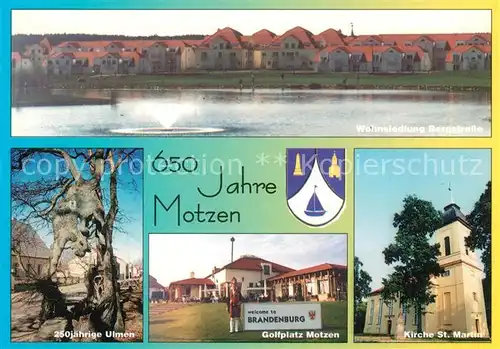 AK / Ansichtskarte Motzen_Mittenwalde_Mark Wohnsiedlung Bergstrasse 250jaehrige Ulmen Golfplatz Kirche St Martin 650 Jahre Jubilaeum Motzen_Mittenwalde_Mark