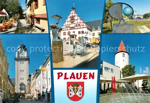 AK / Ansichtskarte Plauen_Vogtland Weberhaeuser Rathaus Koenig Albert Brunnen Planetenwege Vogtland Uranus Rathausturm Nonnenturm Wappen Plauen_Vogtland