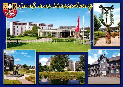 AK / Ansichtskarte Masserberg Hotel Rennsteig Wegweiser Parkanlage Hotel Daheim Klinik Rathaus Masserberg