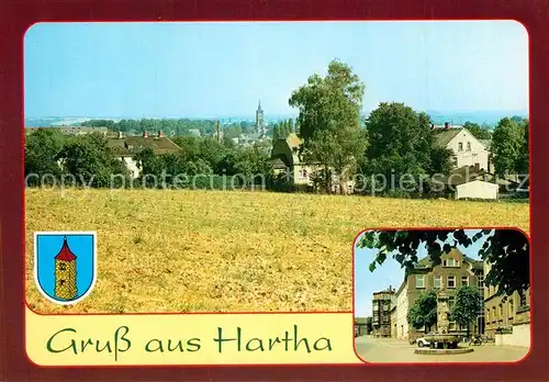 AK / Ansichtskarte Hartha_Doebeln Panorama Brunnen Wappen Hartha Doebeln