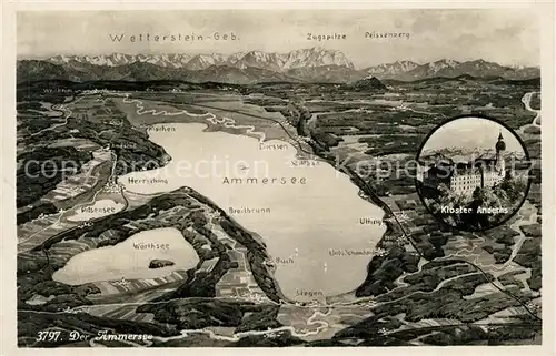 AK / Ansichtskarte Ammersee Panoramakarte Ammersee