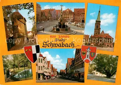 AK / Ansichtskarte Schwabach Burg Schoener Brunnen Kirche Schwanenteich Strassenpartie Alte Linde Schwabach