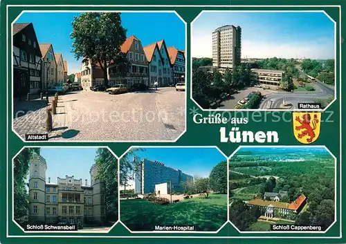 AK / Ansichtskarte Luenen Altstadt Rathaus Schloss Schwansbell Marien Hospital Schloss Cappenberg Luenen