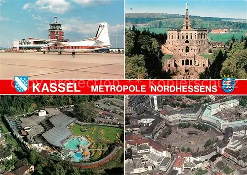 AK / Ansichtskarte Kassel Flughafen Kassel Calden Herkules Kurhessen Therme Koenigsplatz Kassel