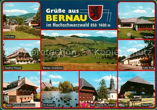 AK / Ansichtskarte Bernau_Schwarzwald Ortsmitte Gasthof Roessle Innerlehen Kurhaus Cafe Stoll Hans Thoma Geburtshaus Kurpark Kath Kirche St Johann Resenhof Bernau Schwarzwald