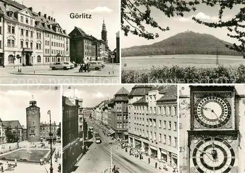 AK / Ansichtskarte Goerlitz_Sachsen Leninplatz Landeskrone Marienplatz Dicker Turm Berliner Strasse Rathausuhren Goerlitz Sachsen