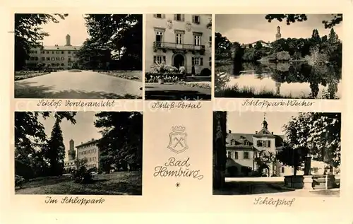 AK / Ansichtskarte Bad_Homburg Schloss Portal Schlosspark Weiher Schlosshof Bad_Homburg