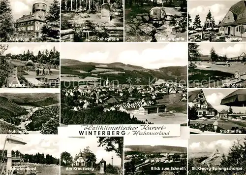 AK / Ansichtskarte Winterberg_Hochsauerland Astenturm Ruhrquelle Lennequelle Bobhaus Schwimmbad Winterberg_Hochsauerland