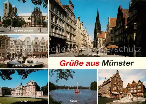 AK / Ansichtskarte Muenster_Westfalen St Paulus Dom Lambertusbrunnen Schloss Aasee Prinzipalmarkt Am Kiepenkerl Muenster_Westfalen