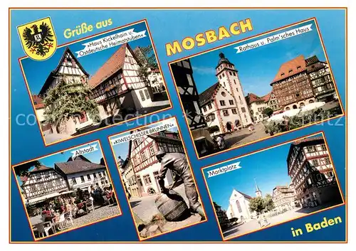 AK / Ansichtskarte Mosbach_Baden Haus Kickelhain Altstadt Kiwelschisser Brunnen Palmsches Haus und Rathaus Marktplatz Mosbach_Baden