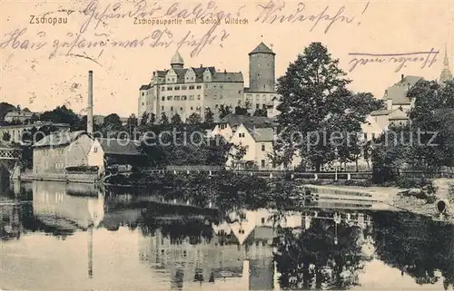 AK / Ansichtskarte Zschopau Zschopaupartie Schloss Wildeck Bahnpost Zschopau