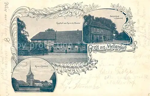 AK / Ansichtskarte Mellendorf Postgebaeude Gasthof Heinrich Biester Kirche Mellendorf