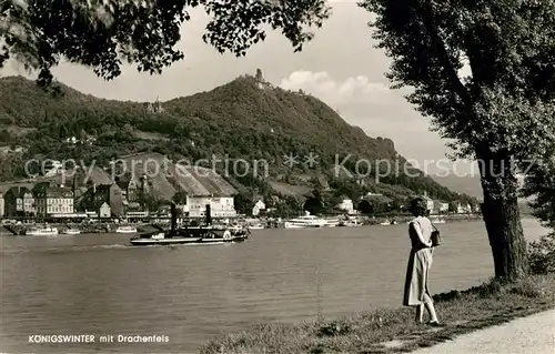 AK / Ansichtskarte Koenigswinter Rheinpartie mit Drachenfels Koenigswinter