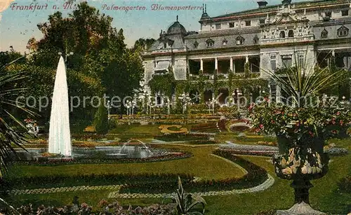 AK / Ansichtskarte Frankfurt_Main Palmengarten Blumenparterre Fontaene Gesellschaftshaus Frankfurt Main