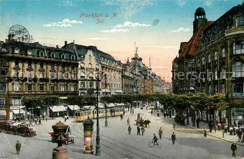 AK / Ansichtskarte Frankfurt_Main Die Zeil Strassenbahn Litfasssaeule Frankfurt Main