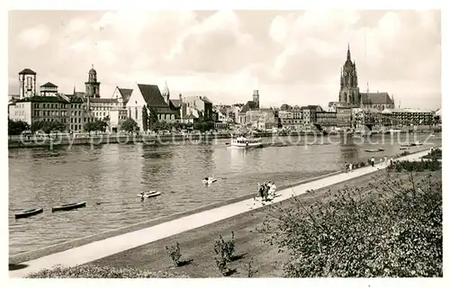 AK / Ansichtskarte Frankfurt_Main Uferpromenade am Main Blick zum Dom Frankfurt Main