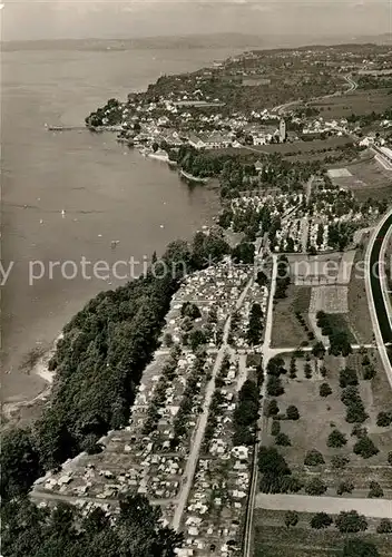 AK / Ansichtskarte Hagnau_Bodensee Campingplatz Schloss Kirchberg Fliegeraufnahme Hagnau Bodensee