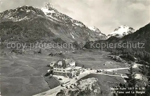 AK / Ansichtskarte Maloja_GR Hotel Maloja Kulm mit Forno und La Margna Fliegeraufnahme Maloja_GR