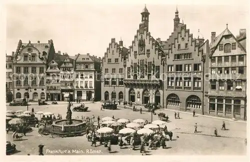 AK / Ansichtskarte Frankfurt_Main Der Roemer Platz Gerechtigkeitsbrunnen Giebelhaeuser Altstadt Frankfurt Main