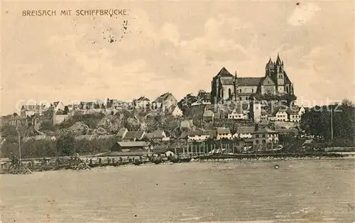 AK / Ansichtskarte Breisach_Rhein Schiffsbruecke Blick zum Muenster Breisach Rhein