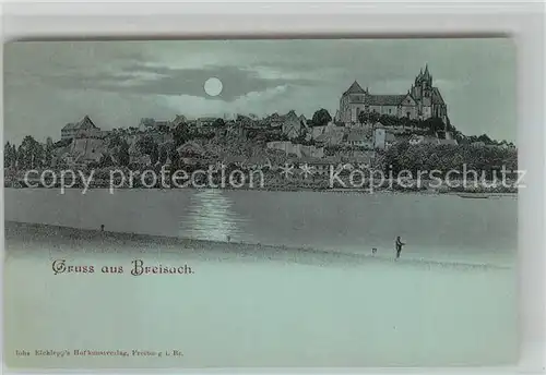 AK / Ansichtskarte Breisach_Rhein Partie am Rhein Blick zum Muenster im Mondschein Breisach Rhein