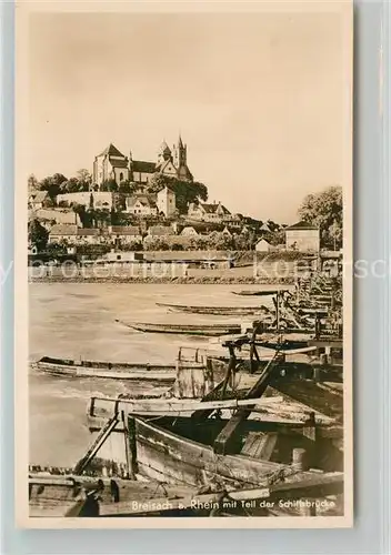 AK / Ansichtskarte Breisach_Rhein Schiffsbruecke Blick zum Muenster Breisach Rhein