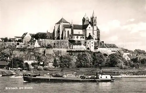 AK / Ansichtskarte Breisach_Rhein Rheinschifffahrt Frachtkahn Muensterberg St Stephansmuenster Breisach Rhein