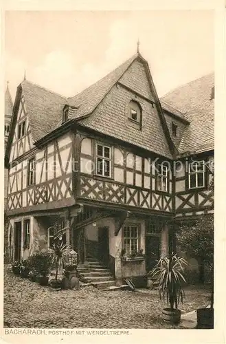 AK / Ansichtskarte Bacharach_Rhein Posthof mit Wendeltreppe Fachwerkhaus Rheinischer Verein fuer Denkmalpflege und Heimatschutz Serie 50 No. 2 Bacharach Rhein