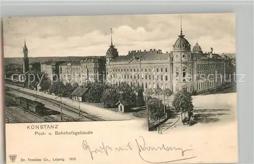 AK / Ansichtskarte Konstanz_Bodensee Postgebaeude Bahnhofsgebaeude Konstanz_Bodensee