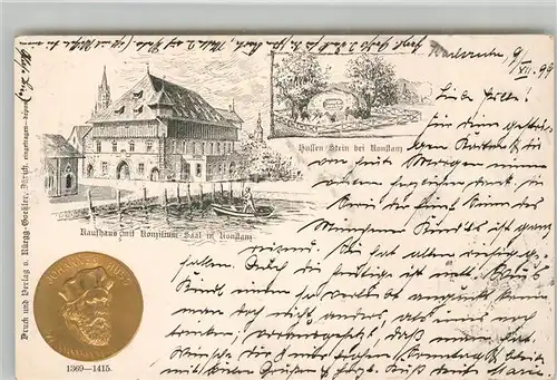 AK / Ansichtskarte Konstanz_Bodensee Kaufhaus mit Konziliumsaal Hussenstein Gedenkstein Muenze Konstanz_Bodensee