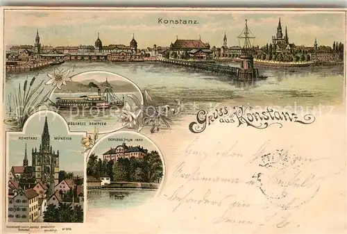 AK / Ansichtskarte Konstanz_Bodensee Hafen Dampfer Muenster Schloss Mainau Reichspost Litho Konstanz_Bodensee