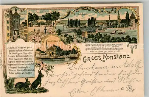 AK / Ansichtskarte Konstanz_Bodensee Schnetztor Hushaus Denkmal Rheinbruecke Konziliumsgebaeude Litho Konstanz_Bodensee