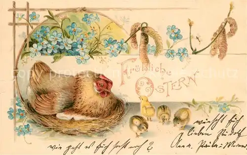 AK / Ansichtskarte Ostern_Easter_Paques Henne Kueken Vergissmeinnicht Litho  Ostern_Easter_Paques