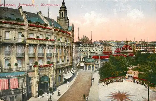 AK / Ansichtskarte Wiesbaden Palasthotel und Kochbrunnen Wiesbaden