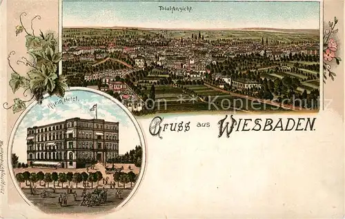 AK / Ansichtskarte Wiesbaden Totalansicht Rheinhotel Litho Wiesbaden