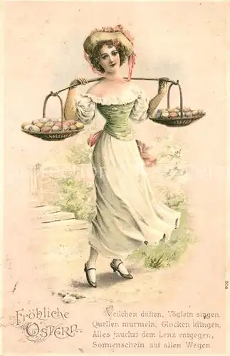 AK / Ansichtskarte Ostern_Easter_Paques Frau Ostereier Litho Gedicht  Ostern_Easter_Paques