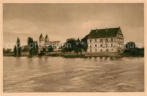 AK / Ansichtskarte Niederzell_Reichenau Ansicht vom See aus Kirche Kupferdruck Niederzell Reichenau