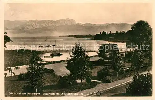 AK / Ansichtskarte Schondorf_Ammersee Panorama Seeanlage mit Zugspitze Wettersteingebirge Schondorf Ammersee