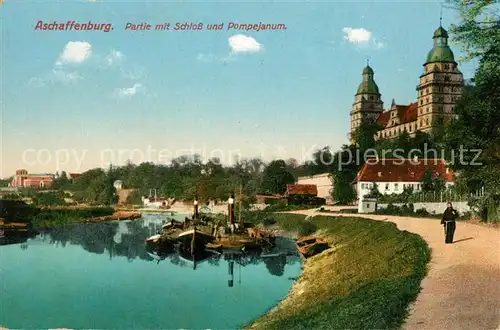 AK / Ansichtskarte Aschaffenburg_Main Uferpromenade Partie mit Schloss und Pompejanum Aschaffenburg Main